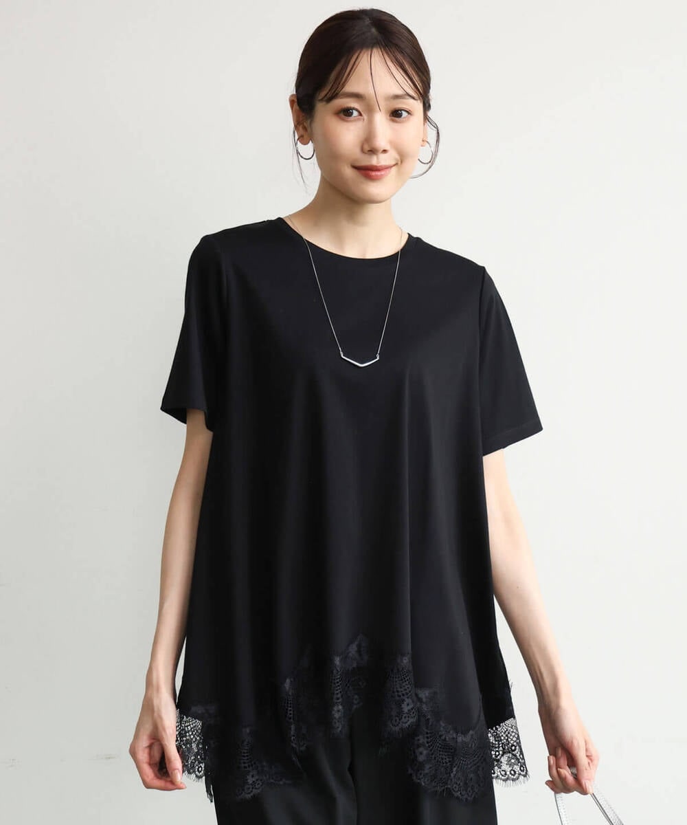 F1KJD21110 MK MICHEL KLEIN(小さいサイズ)(メゾン ドゥ サンク) 【小さいサイズ】[洗える]イレヘムレースデザインカットソー ブラック