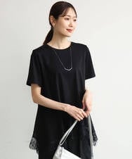 F1KJD21110 MK MICHEL KLEIN(小さいサイズ)(メゾン ドゥ サンク) 【小さいサイズ】[洗える]イレヘムレースデザインカットソー ブラック