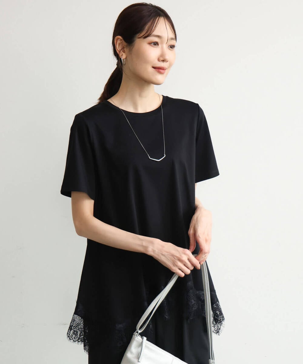F1KJD21110 MK MICHEL KLEIN(小さいサイズ)(メゾン ドゥ サンク) 【小さいサイズ】[洗える]イレヘムレースデザインカットソー ブラック