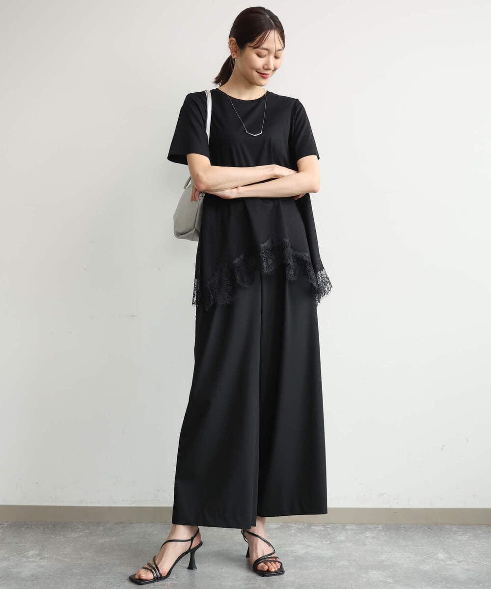 F1KJD21110 MK MICHEL KLEIN(小さいサイズ)(メゾン ドゥ サンク) 【小さいサイズ】[洗える]イレヘムレースデザインカットソー ブラック