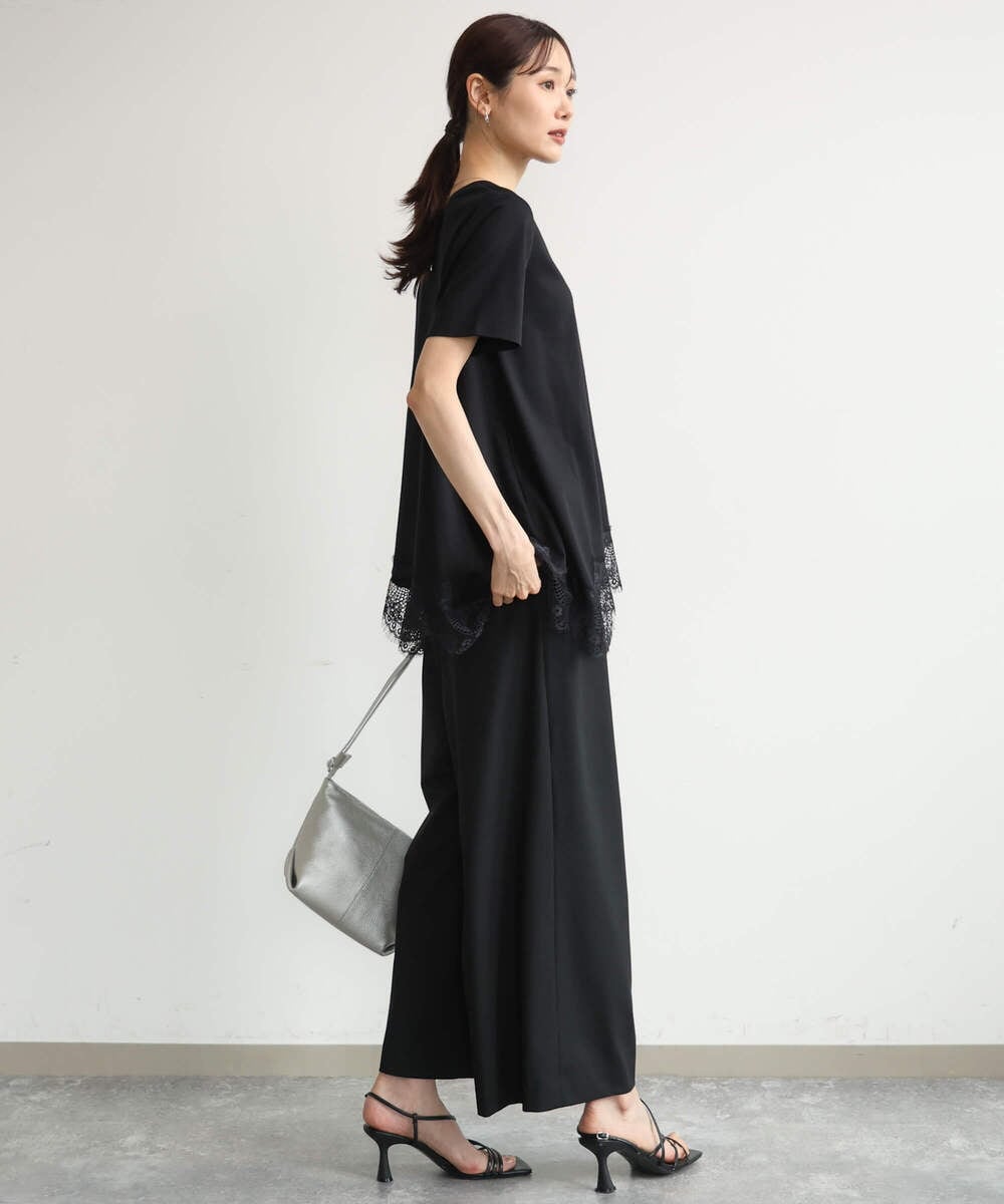 F1KJD21110 MK MICHEL KLEIN(小さいサイズ)(メゾン ドゥ サンク) 【小さいサイズ】[洗える]イレヘムレースデザインカットソー ブラック