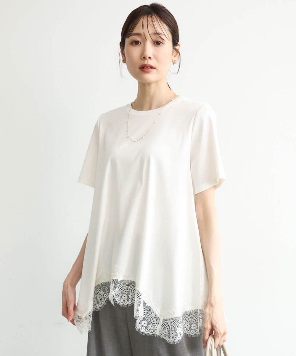 F1KJD21110 MK MICHEL KLEIN(小さいサイズ)(メゾン ドゥ サンク) 【小さいサイズ】[洗える]イレヘムレースデザインカットソー ブラック