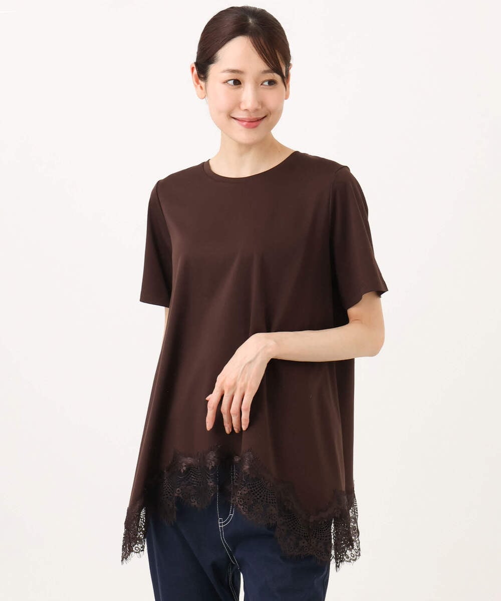 F1KJD21110 MK MICHEL KLEIN(小さいサイズ)(メゾン ドゥ サンク) 【小さいサイズ】[洗える]イレヘムレースデザインカットソー ブラック