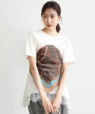 F1KJD21110 MK MICHEL KLEIN(小さいサイズ)(メゾン ドゥ サンク) 【小さいサイズ】[洗える]イレヘムレースデザインカットソー ブラック