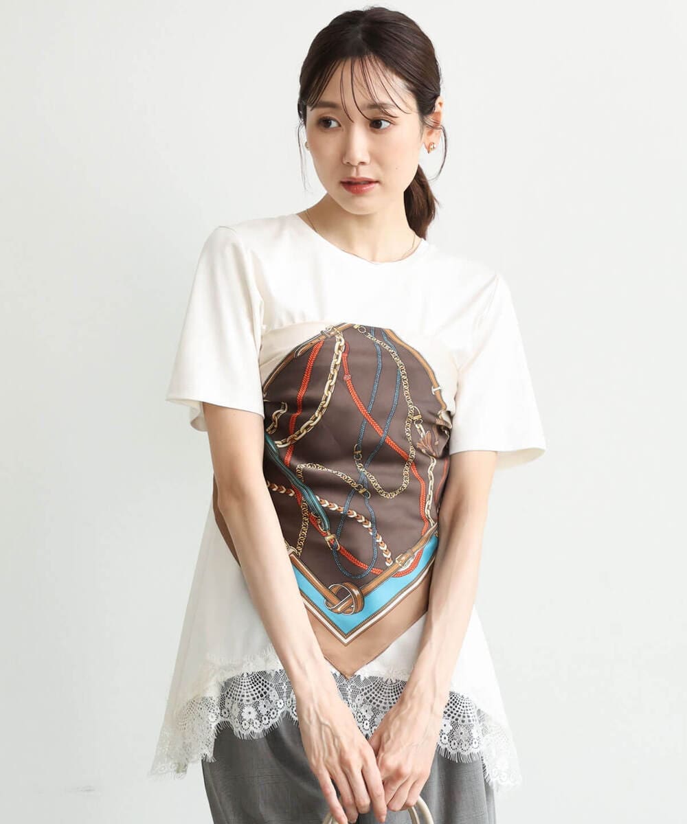 F1KJD21110 MK MICHEL KLEIN(小さいサイズ)(メゾン ドゥ サンク) 【小さいサイズ】[洗える]イレヘムレースデザインカットソー ブラック