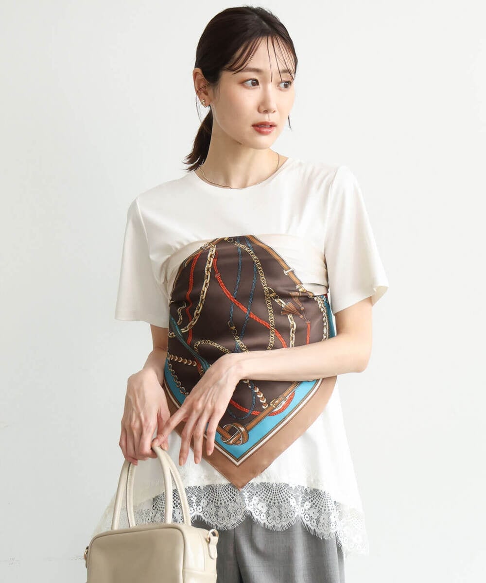 F1KJD21110 MK MICHEL KLEIN(小さいサイズ)(メゾン ドゥ サンク) 【小さいサイズ】[洗える]イレヘムレースデザインカットソー ブラック