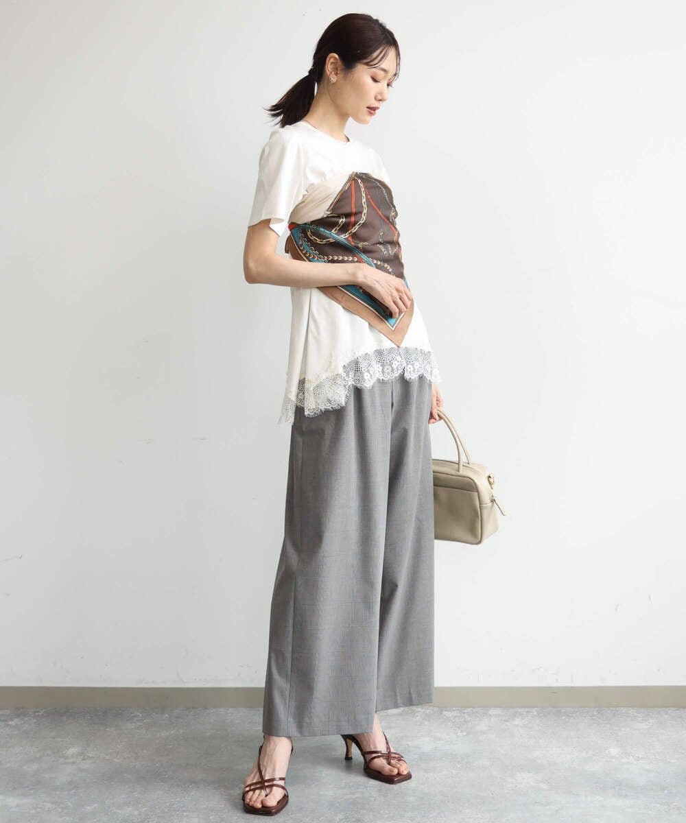 F1KJD21110 MK MICHEL KLEIN(小さいサイズ)(メゾン ドゥ サンク) 【小さいサイズ】[洗える]イレヘムレースデザインカットソー ブラック
