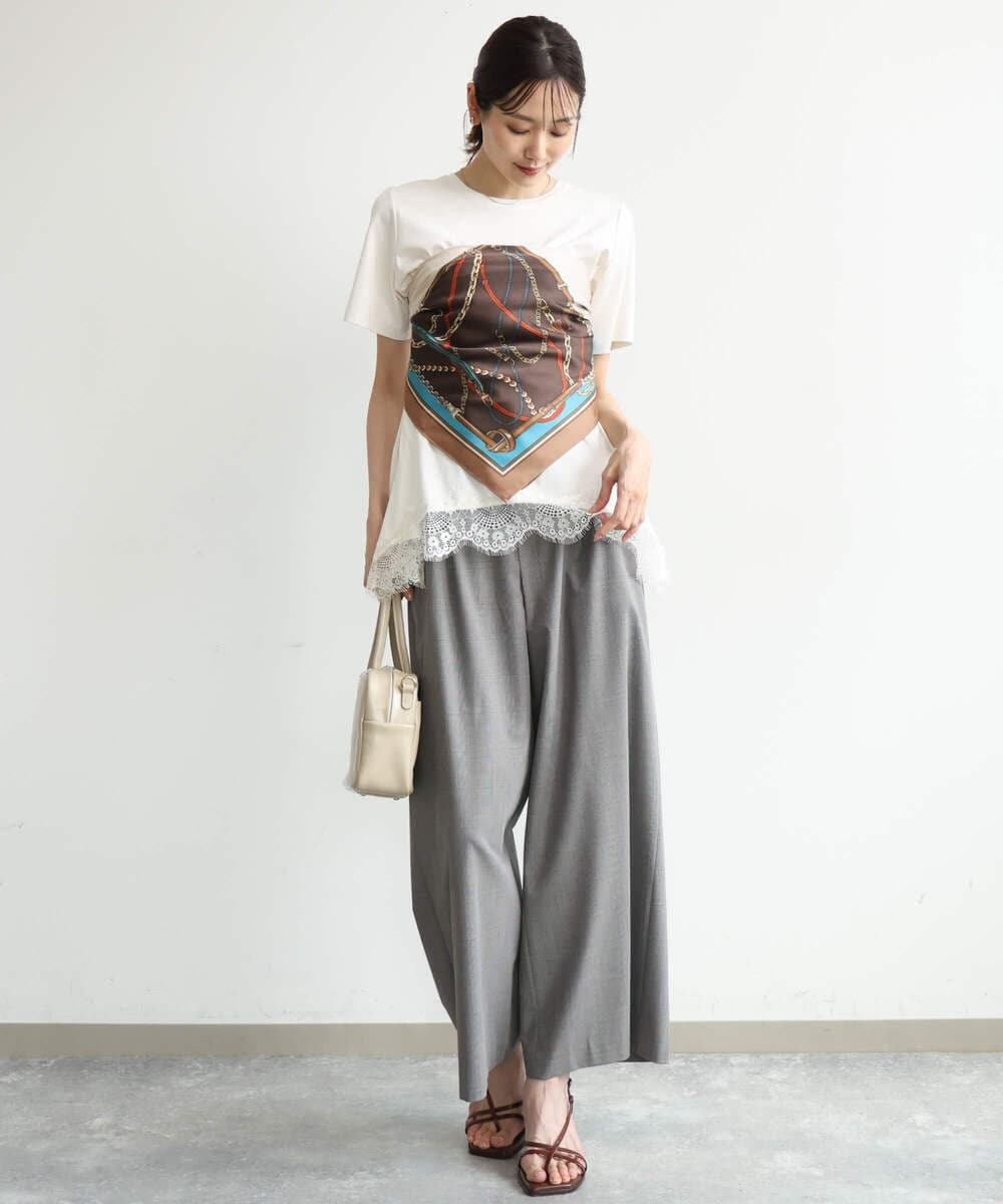 F1KJD21110 MK MICHEL KLEIN(小さいサイズ)(メゾン ドゥ サンク) 【小さいサイズ】[洗える]イレヘムレースデザインカットソー ブラック
