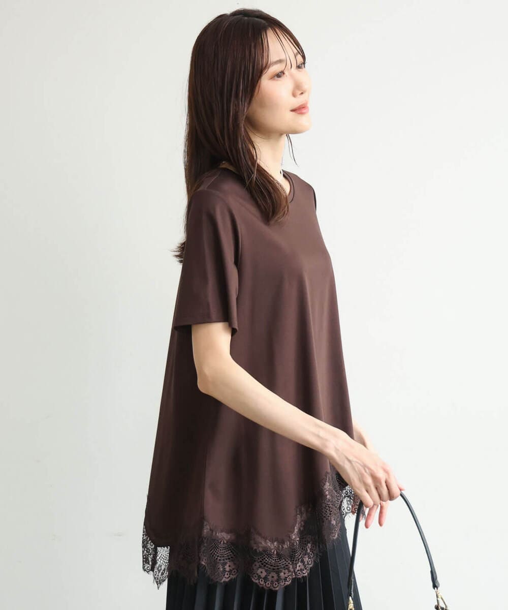 F1KJD21110 MK MICHEL KLEIN(小さいサイズ)(メゾン ドゥ サンク) 【小さいサイズ】[洗える]イレヘムレースデザインカットソー ブラック
