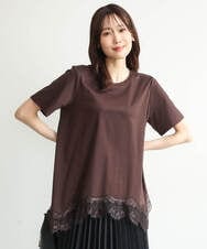 F1KJD21110 MK MICHEL KLEIN(小さいサイズ)(メゾン ドゥ サンク) 【小さいサイズ】[洗える]イレヘムレースデザインカットソー ブラック