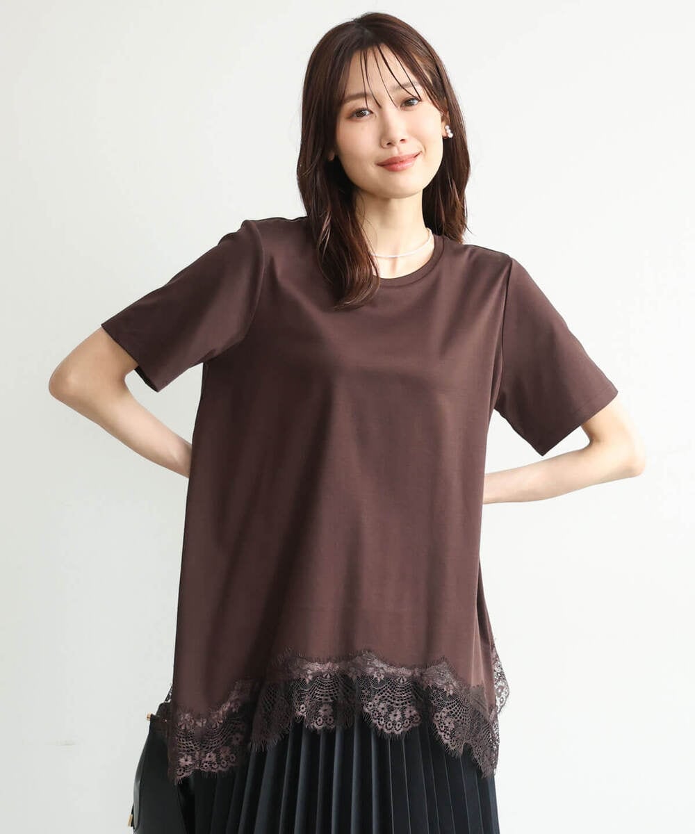 F1KJD21110 MK MICHEL KLEIN(小さいサイズ)(メゾン ドゥ サンク) 【小さいサイズ】[洗える]イレヘムレースデザインカットソー ブラック