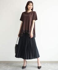 F1KJD21110 MK MICHEL KLEIN(小さいサイズ)(メゾン ドゥ サンク) 【小さいサイズ】[洗える]イレヘムレースデザインカットソー ブラック