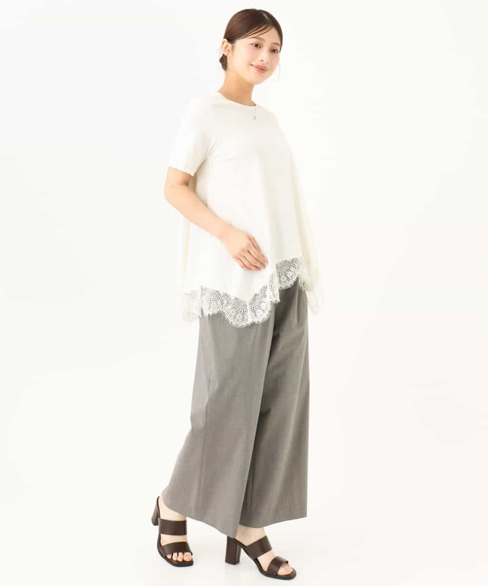 F1KJD21110 MK MICHEL KLEIN(小さいサイズ)(メゾン ドゥ サンク) 【小さいサイズ】[洗える]イレヘムレースデザインカットソー アイボリー