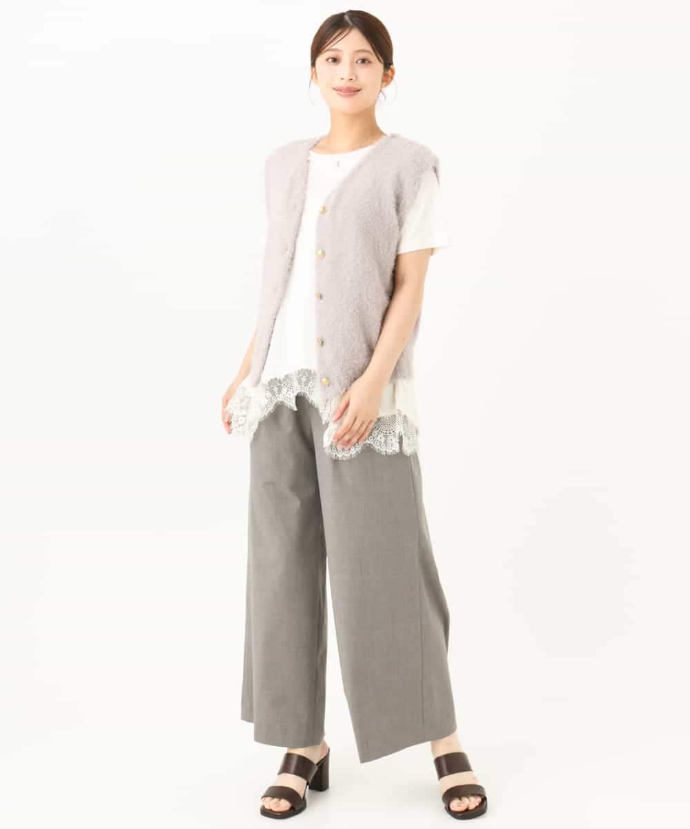 F1KJD21110 MK MICHEL KLEIN(小さいサイズ)(メゾン ドゥ サンク) 【小さいサイズ】[洗える]イレヘムレースデザインカットソー アイボリー
