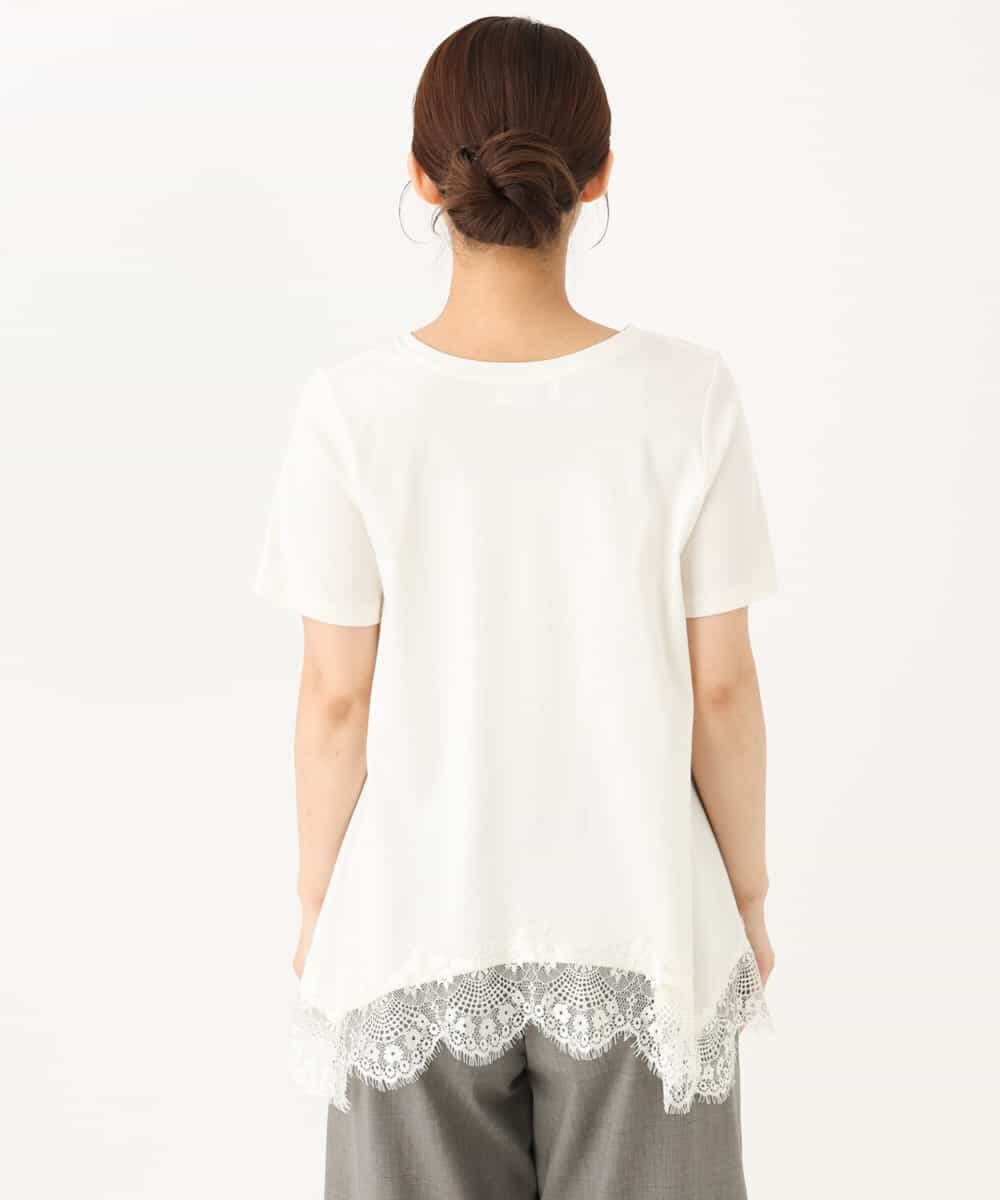 F1KJD21110 MK MICHEL KLEIN(小さいサイズ)(メゾン ドゥ サンク) 【小さいサイズ】[洗える]イレヘムレースデザインカットソー アイボリー