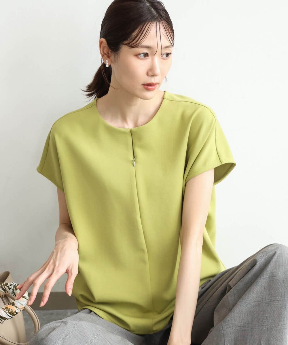 F1KJD22130 MK MICHEL KLEIN(小さいサイズ)(メゾン ドゥ サンク) 【小さいサイズ】[洗える]前後2way フロントジップデザインカットソー オリーブ