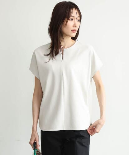 F1KJD22130 MK MICHEL KLEIN(小さいサイズ) 【小さいサイズ】[洗える]前後2way フロントジップデザインカットソー