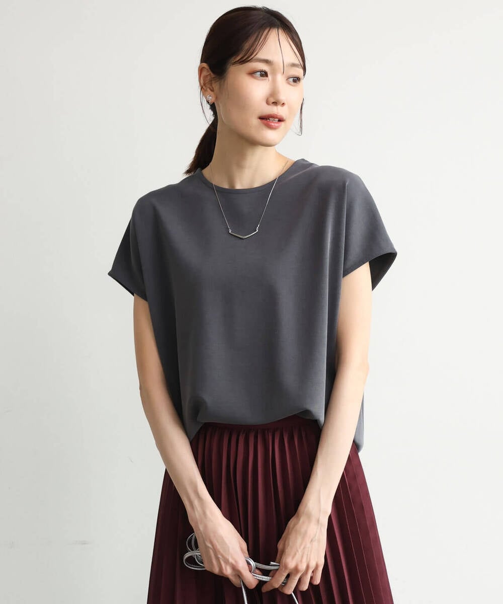 F1KJD22130 MK MICHEL KLEIN(小さいサイズ)(メゾン ドゥ サンク) 【小さいサイズ】[洗える]前後2way フロントジップデザインカットソー ダークグレー
