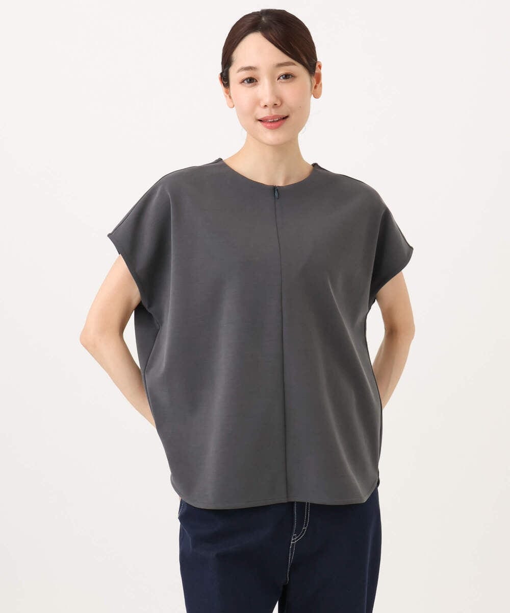 F1KJD22130 MK MICHEL KLEIN(小さいサイズ)(メゾン ドゥ サンク) 【小さいサイズ】[洗える]前後2way フロントジップデザインカットソー ダークグレー