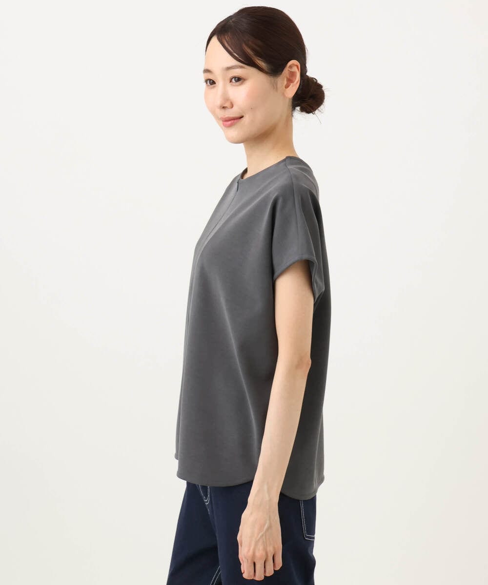 F1KJD22130 MK MICHEL KLEIN(小さいサイズ)(メゾン ドゥ サンク) 【小さいサイズ】[洗える]前後2way フロントジップデザインカットソー ダークグレー