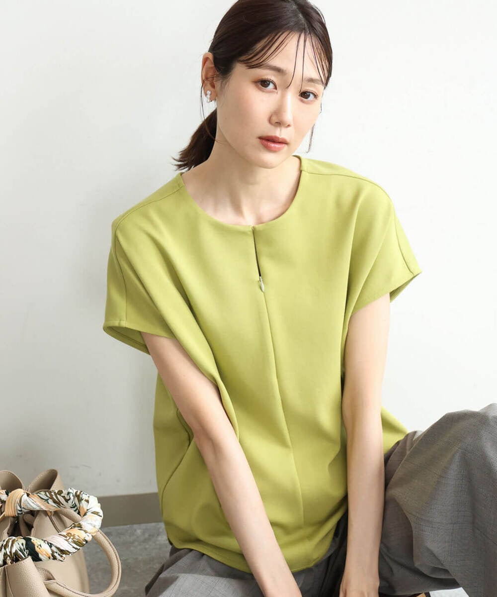 F1KJD22130 MK MICHEL KLEIN(小さいサイズ)(メゾン ドゥ サンク) 【小さいサイズ】[洗える]前後2way フロントジップデザインカットソー ダークグレー