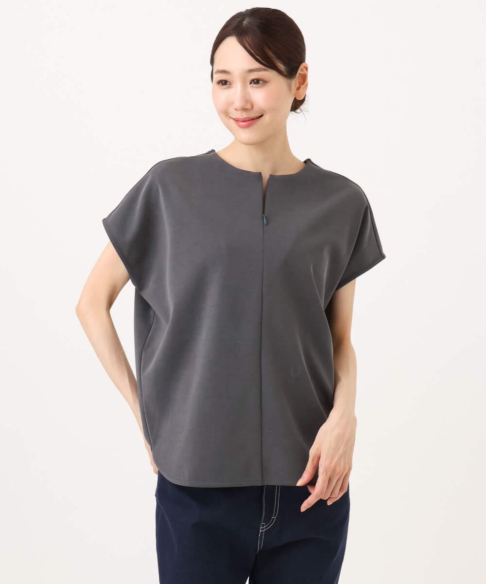 F1KJD22130 MK MICHEL KLEIN(小さいサイズ)(メゾン ドゥ サンク) 【小さいサイズ】[洗える]前後2way フロントジップデザインカットソー ダークグレー