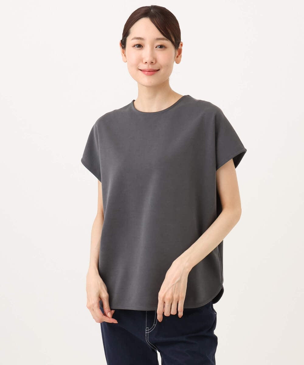 F1KJD22130 MK MICHEL KLEIN(小さいサイズ)(メゾン ドゥ サンク) 【小さいサイズ】[洗える]前後2way フロントジップデザインカットソー ダークグレー