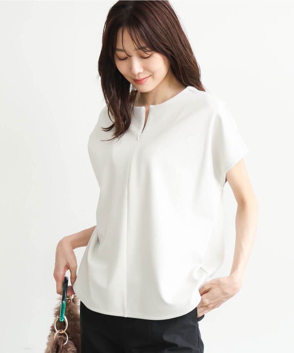 F1KJD22130 MK MICHEL KLEIN(小さいサイズ)(メゾン ドゥ サンク) 【小さいサイズ】[洗える]前後2way フロントジップデザインカットソー ダークグレー