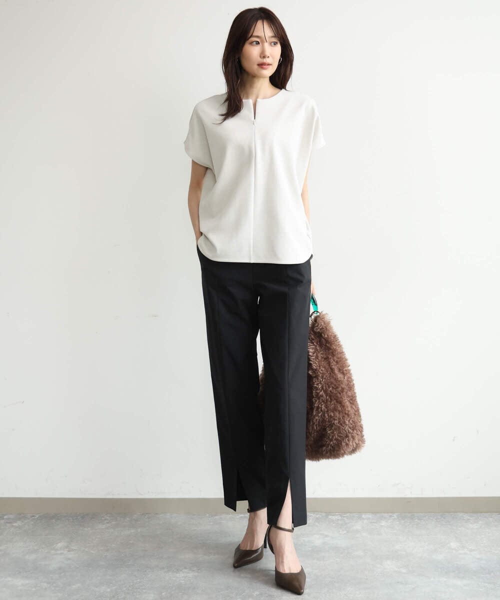 F1KJD22130 MK MICHEL KLEIN(小さいサイズ)(メゾン ドゥ サンク) 【小さいサイズ】[洗える]前後2way フロントジップデザインカットソー ダークグレー
