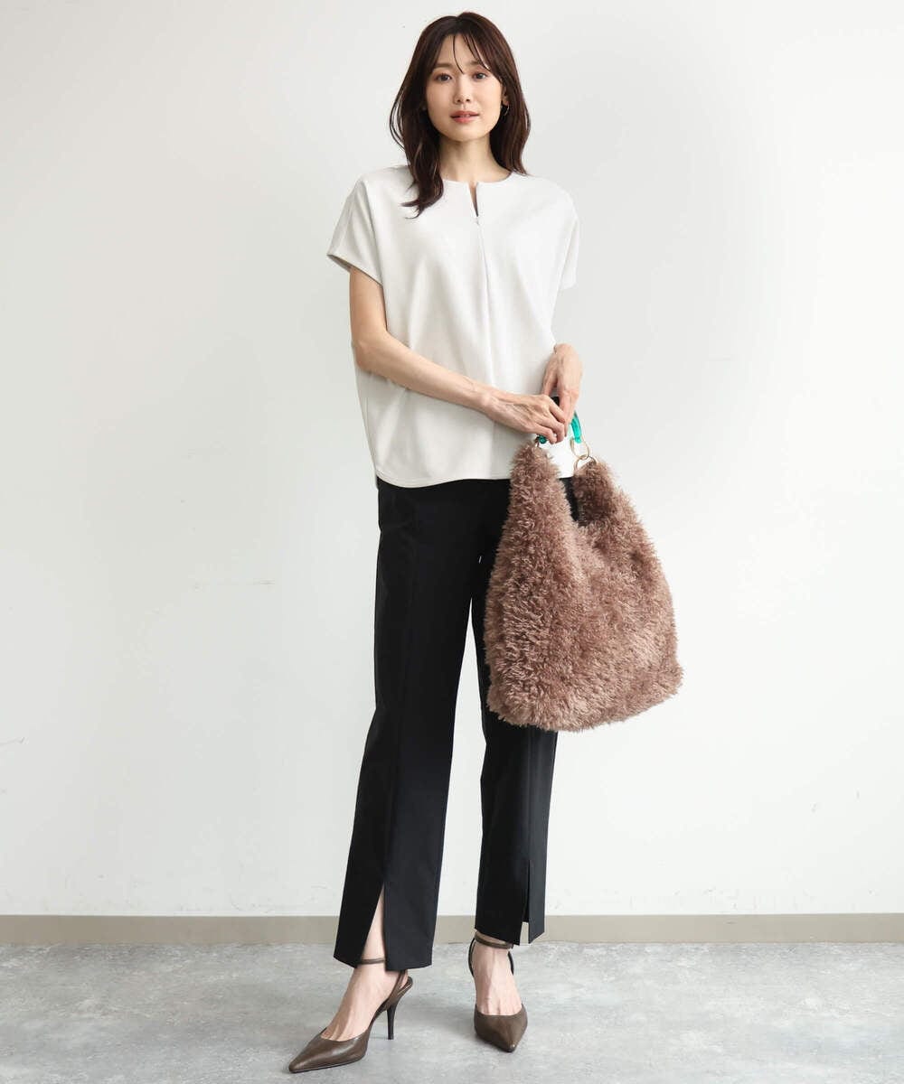 F1KJD22130 MK MICHEL KLEIN(小さいサイズ)(メゾン ドゥ サンク) 【小さいサイズ】[洗える]前後2way フロントジップデザインカットソー ダークグレー