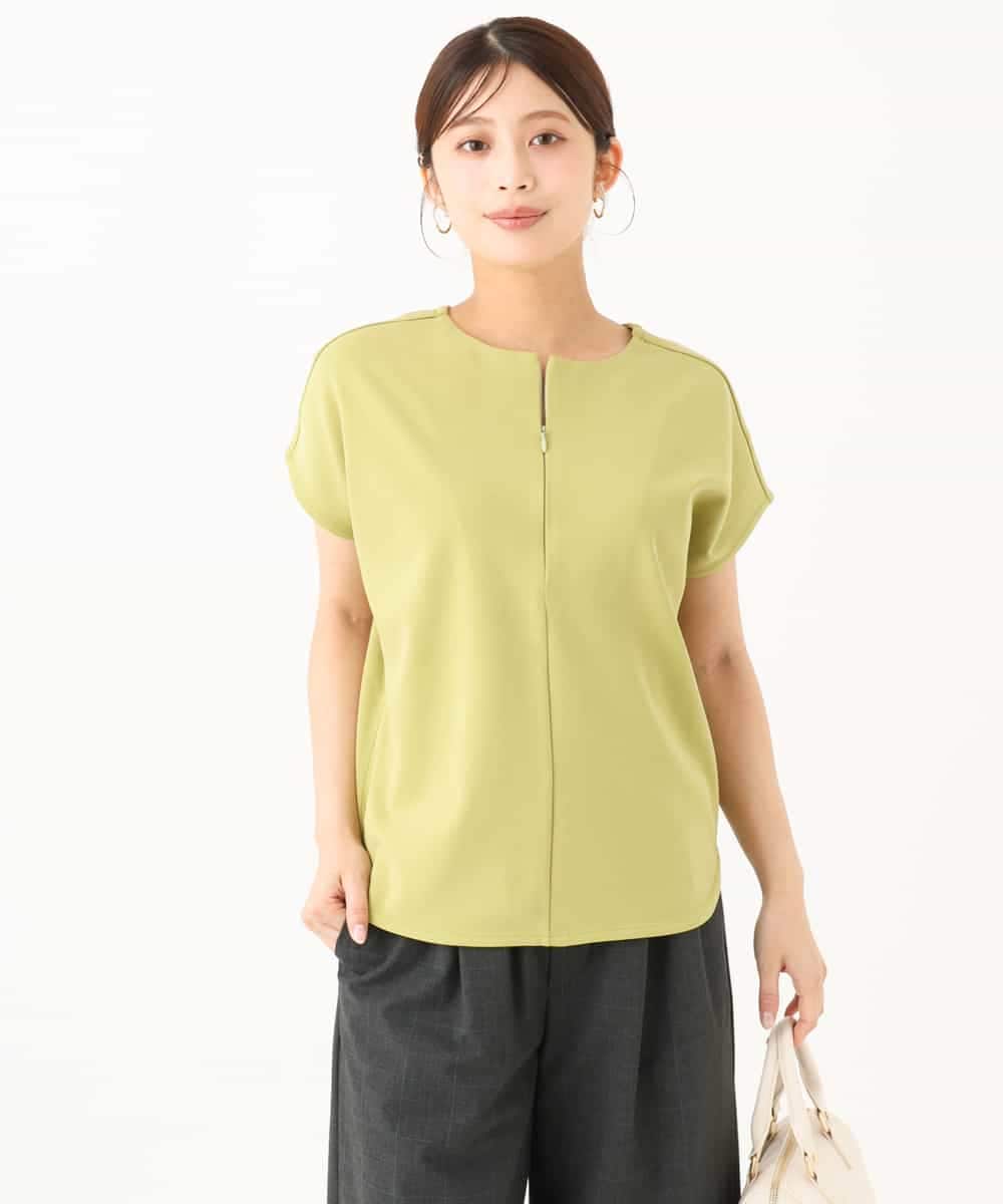 F1KJD22130 MK MICHEL KLEIN(小さいサイズ)(メゾン ドゥ サンク) 【小さいサイズ】[洗える]前後2way フロントジップデザインカットソー オリーブ