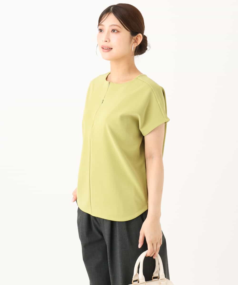 F1KJD22130 MK MICHEL KLEIN(小さいサイズ)(メゾン ドゥ サンク) 【小さいサイズ】[洗える]前後2way フロントジップデザインカットソー オリーブ