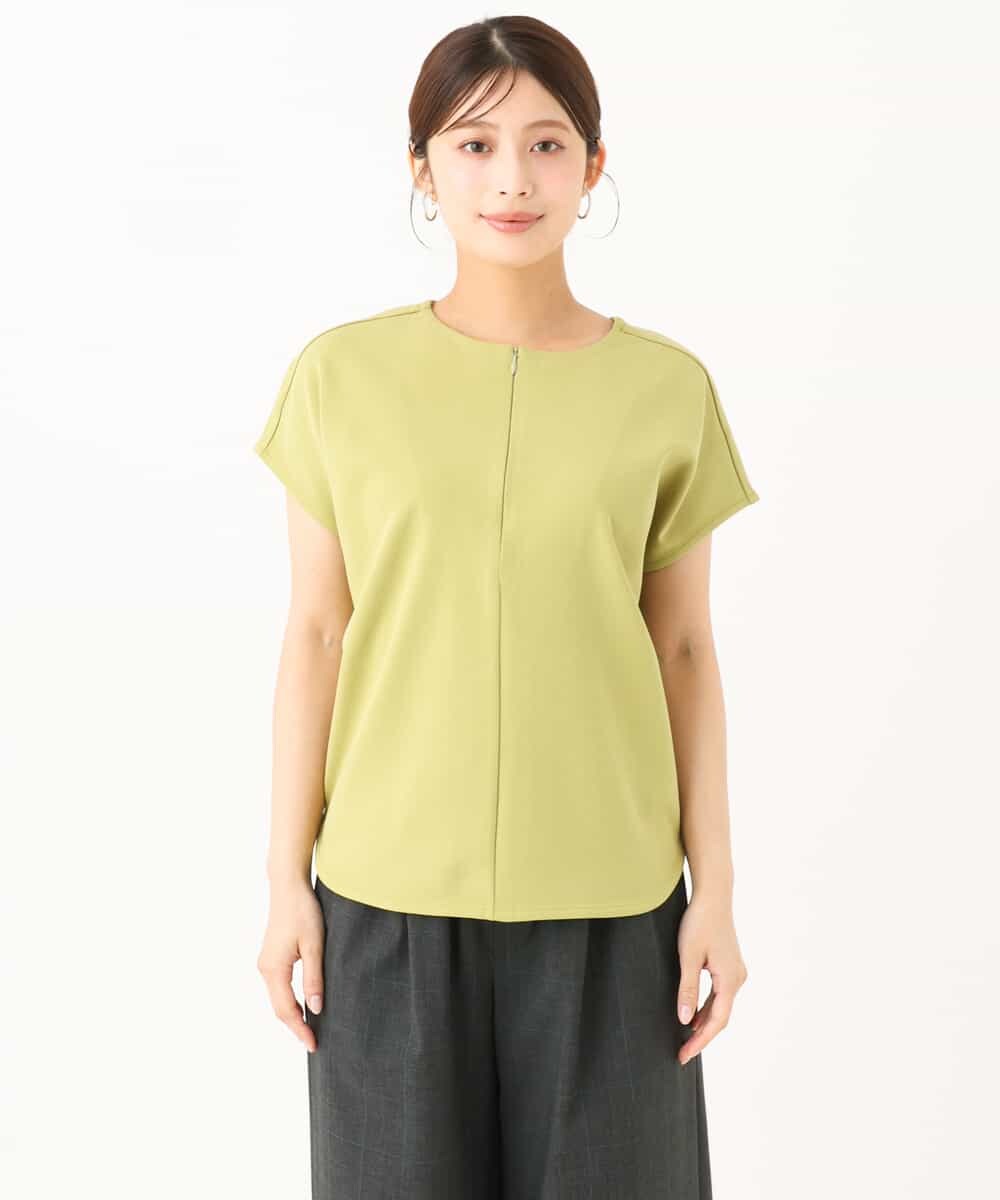 F1KJD22130 MK MICHEL KLEIN(小さいサイズ)(メゾン ドゥ サンク) 【小さいサイズ】[洗える]前後2way フロントジップデザインカットソー オリーブ