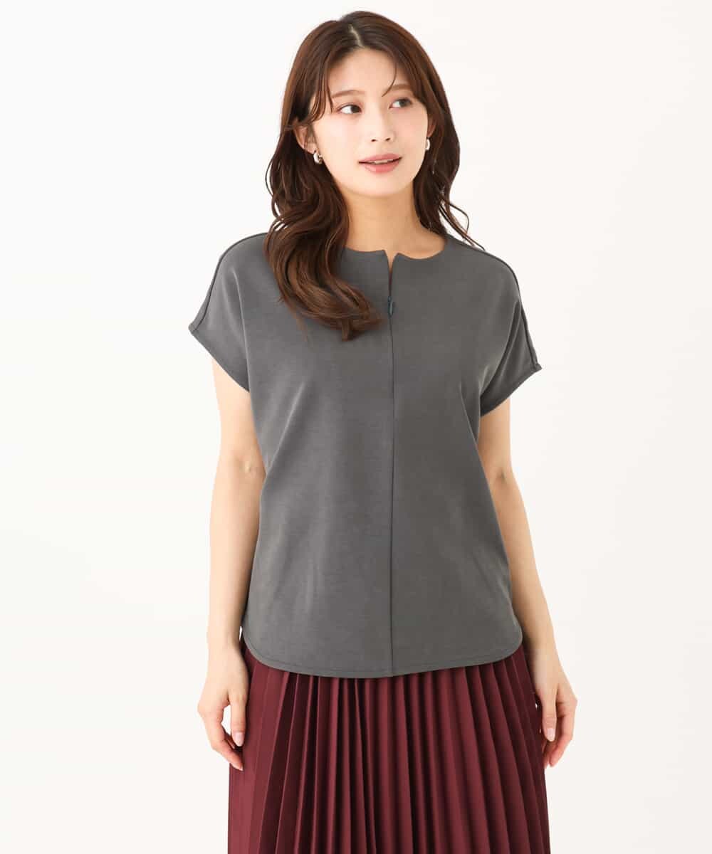 F1KJD22130 MK MICHEL KLEIN(小さいサイズ)(メゾン ドゥ サンク) 【小さいサイズ】[洗える]前後2way フロントジップデザインカットソー ダークグレー