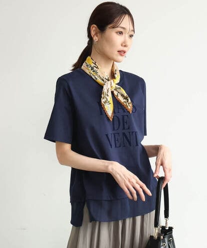 F1KJD23090 MK MICHEL KLEIN(小さいサイズ) 【小さいサイズ】[洗える]シフォン切替えフロッキーロゴTシャツ