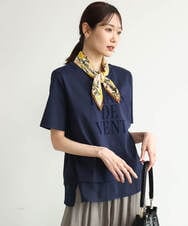 F1KJD23090 MK MICHEL KLEIN(小さいサイズ)(メゾン ドゥ サンク) 【小さいサイズ】[洗える]シフォン切替えフロッキーロゴTシャツ ネイビー