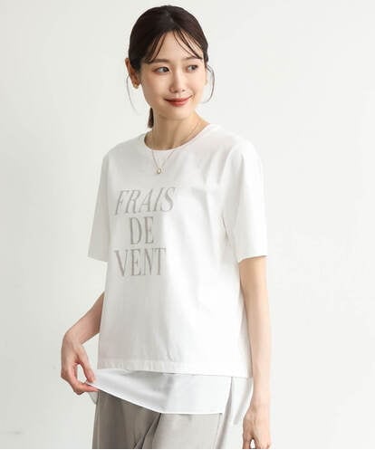 F1KJD23090 MK MICHEL KLEIN(小さいサイズ) 【小さいサイズ】[洗える]シフォン切替えフロッキーロゴTシャツ