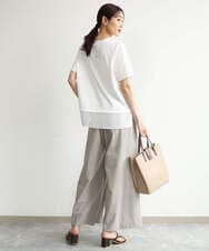 F1KJD23090 MK MICHEL KLEIN(小さいサイズ)(メゾン ドゥ サンク) 【小さいサイズ】[洗える]シフォン切替えフロッキーロゴTシャツ ホワイト