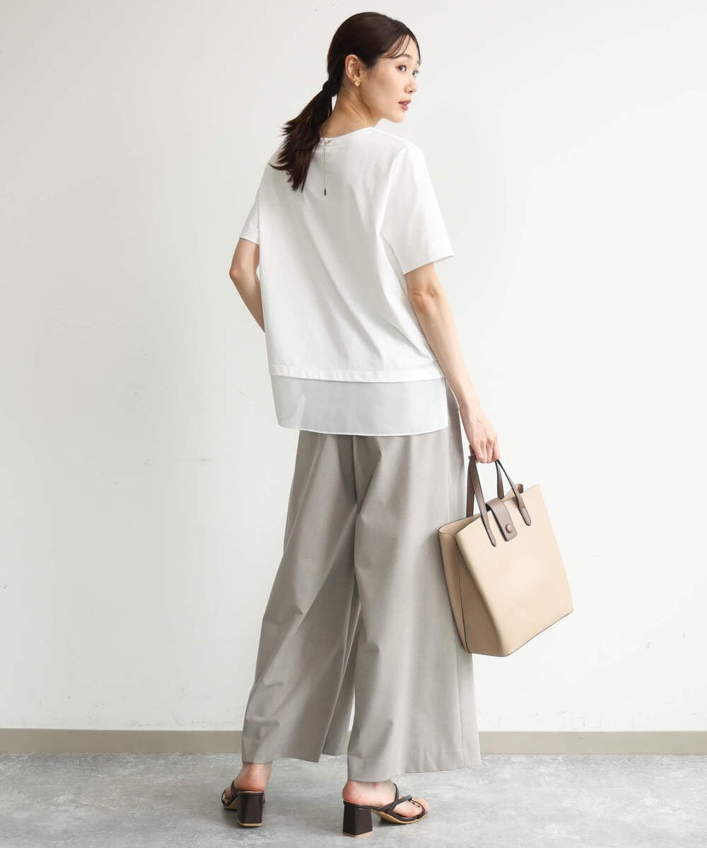 F1KJD23090 MK MICHEL KLEIN(小さいサイズ)(メゾン ドゥ サンク) 【小さいサイズ】[洗える]シフォン切替えフロッキーロゴTシャツ ホワイト