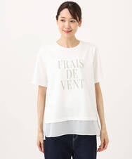 F1KJD23090 MK MICHEL KLEIN(小さいサイズ)(メゾン ドゥ サンク) 【小さいサイズ】[洗える]シフォン切替えフロッキーロゴTシャツ ホワイト