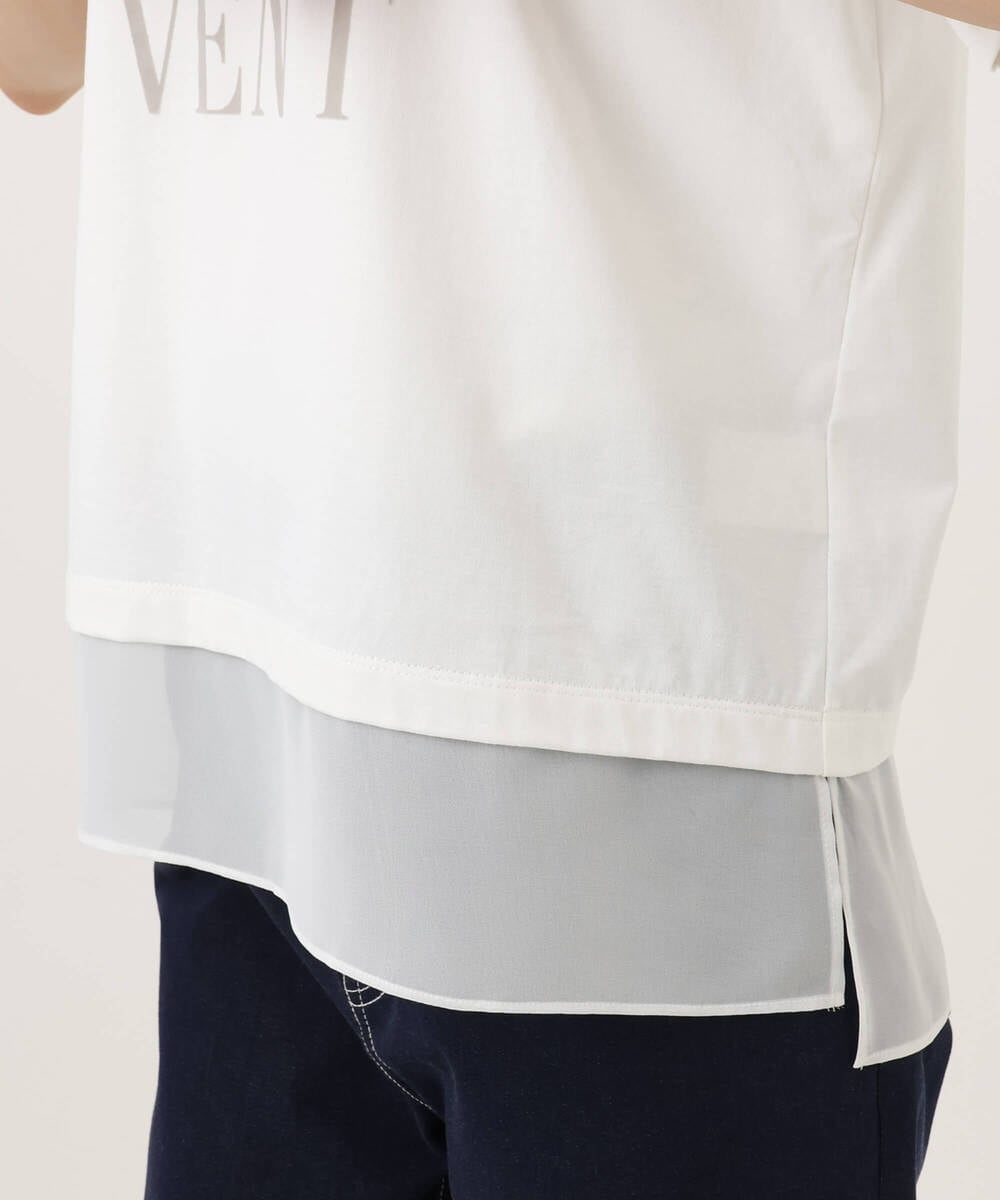 F1KJD23090 MK MICHEL KLEIN(小さいサイズ)(メゾン ドゥ サンク) 【小さいサイズ】[洗える]シフォン切替えフロッキーロゴTシャツ ホワイト