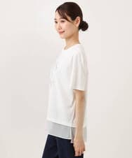 F1KJD23090 MK MICHEL KLEIN(小さいサイズ)(メゾン ドゥ サンク) 【小さいサイズ】[洗える]シフォン切替えフロッキーロゴTシャツ ホワイト
