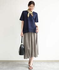 F1KJD23090 MK MICHEL KLEIN(小さいサイズ)(メゾン ドゥ サンク) 【小さいサイズ】[洗える]シフォン切替えフロッキーロゴTシャツ ホワイト