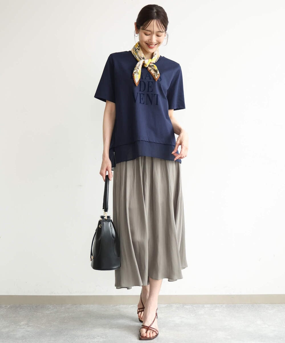 F1KJD23090 MK MICHEL KLEIN(小さいサイズ)(メゾン ドゥ サンク) 【小さいサイズ】[洗える]シフォン切替えフロッキーロゴTシャツ ホワイト