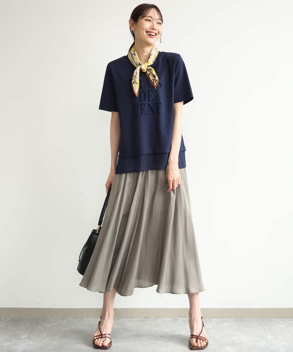 F1KJD23090 MK MICHEL KLEIN(小さいサイズ)(メゾン ドゥ サンク) 【小さいサイズ】[洗える]シフォン切替えフロッキーロゴTシャツ ホワイト
