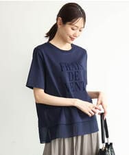 F1KJD23090 MK MICHEL KLEIN(小さいサイズ)(メゾン ドゥ サンク) 【小さいサイズ】[洗える]シフォン切替えフロッキーロゴTシャツ ホワイト