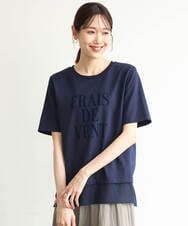F1KJD23090 MK MICHEL KLEIN(小さいサイズ)(メゾン ドゥ サンク) 【小さいサイズ】[洗える]シフォン切替えフロッキーロゴTシャツ ホワイト