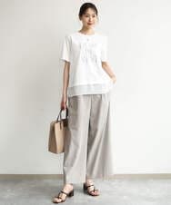 F1KJD23090 MK MICHEL KLEIN(小さいサイズ)(メゾン ドゥ サンク) 【小さいサイズ】[洗える]シフォン切替えフロッキーロゴTシャツ ホワイト