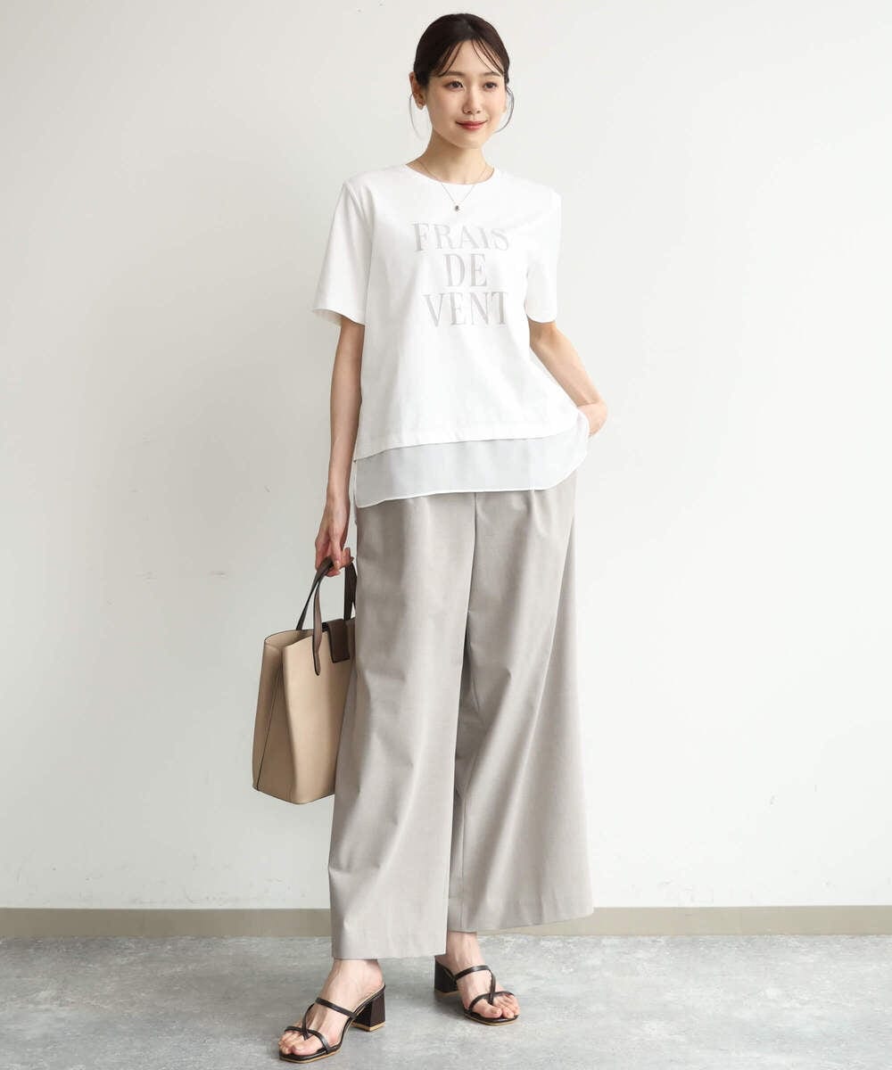 F1KJD23090 MK MICHEL KLEIN(小さいサイズ)(メゾン ドゥ サンク) 【小さいサイズ】[洗える]シフォン切替えフロッキーロゴTシャツ ホワイト