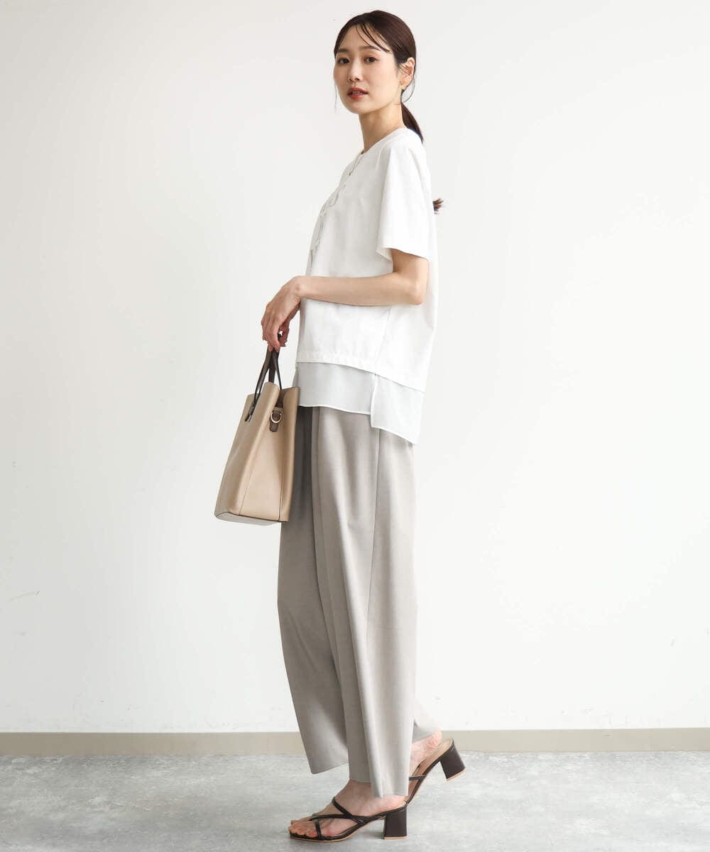 F1KJD23090 MK MICHEL KLEIN(小さいサイズ)(メゾン ドゥ サンク) 【小さいサイズ】[洗える]シフォン切替えフロッキーロゴTシャツ ホワイト